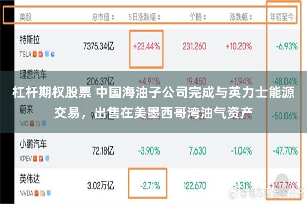 杠杆期权股票 中国海油子公司完成与英力士能源交易，出售在美墨西哥湾油气资产
